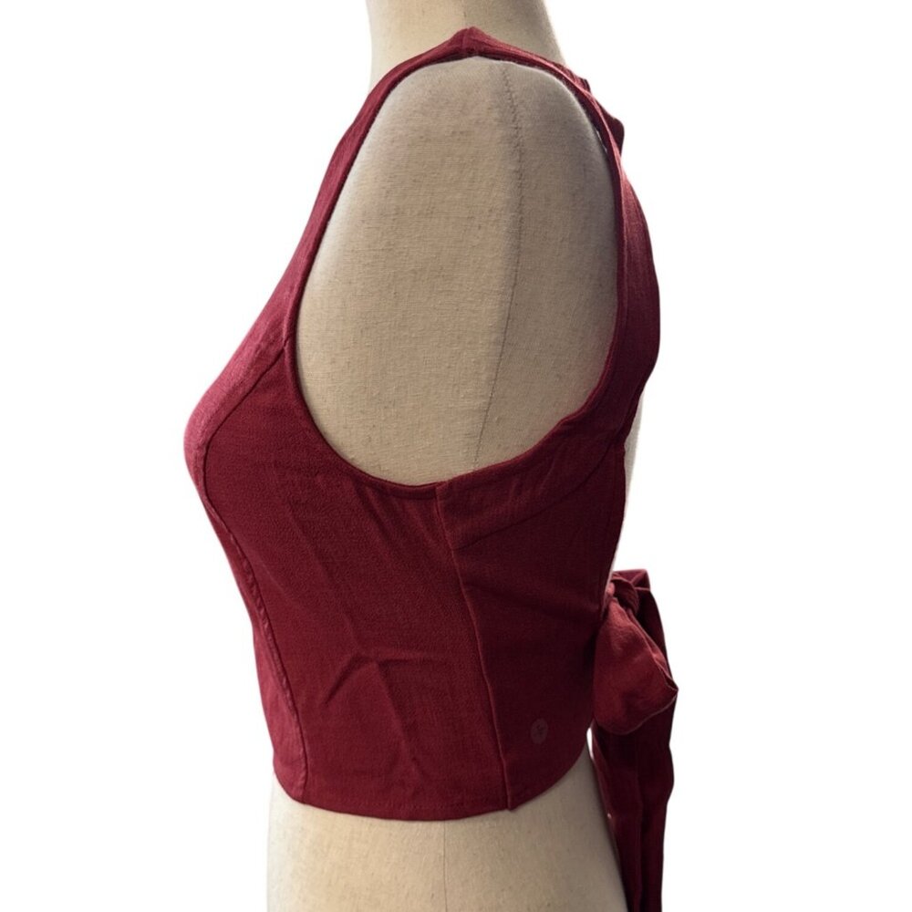 Halara Backless Tie Back Cropped Casual Linen Feel Tank~Size XL~Deep Wine L5 02 - Picture 4 of 10